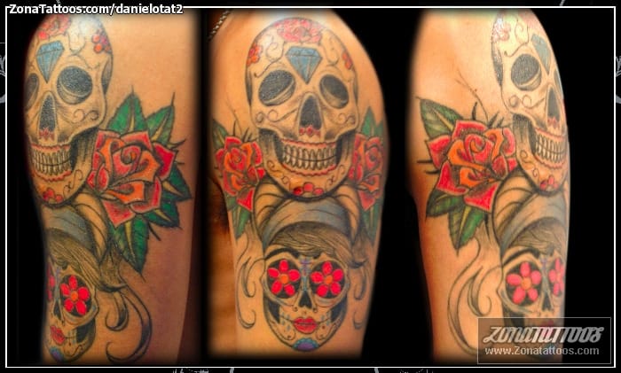 Foto de tatuaje Calaveras, Sugar Skull, Rosas