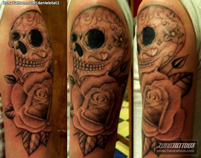 Tattoo photo Sugar Skull, Roses, Flowers