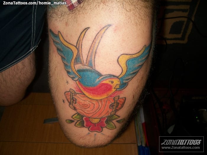 Foto de tatuaje Golondrinas, Aves, Skate