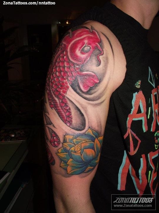 Foto de tatuaje Koi, Lotos, Peces