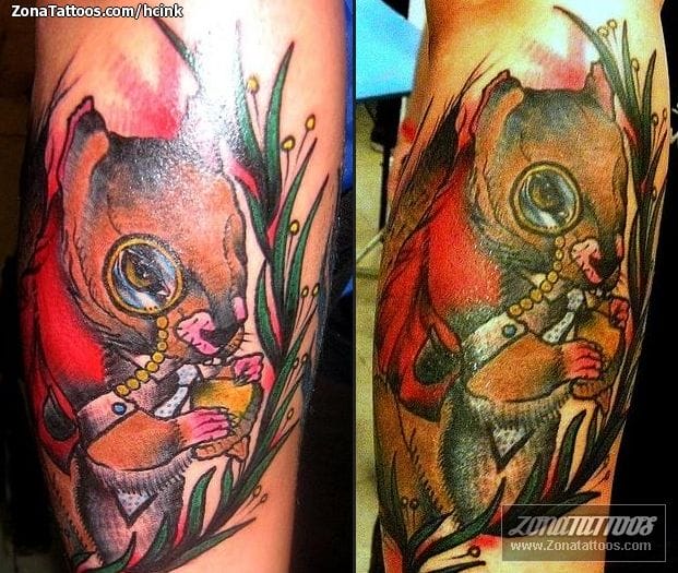 Tattoo photo Squirrels, Monocle, Steampunk