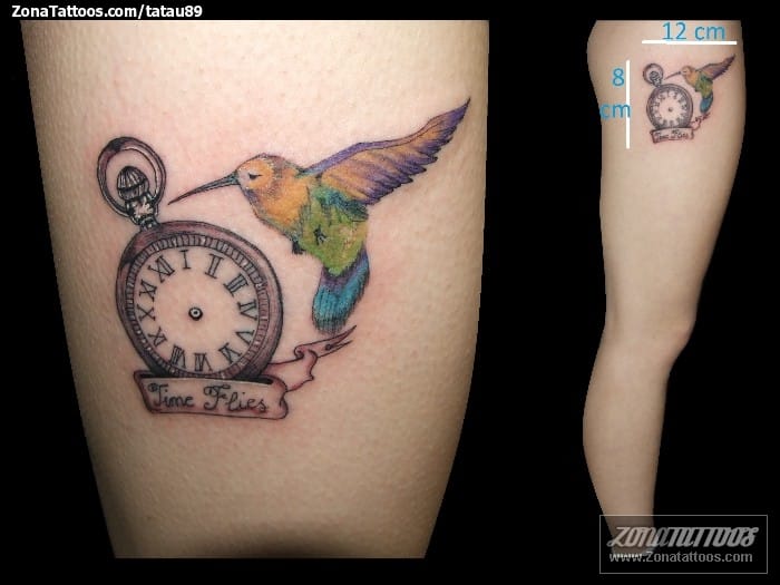 Tattoo photo Clocks, Humming bird, Birds