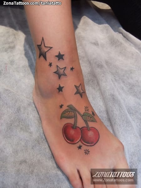 Tattoo photo Stars, Cherries, Instep