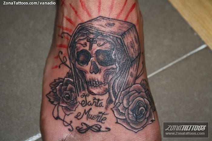 Tattoo photo Roses, Instep, Grim Reapers