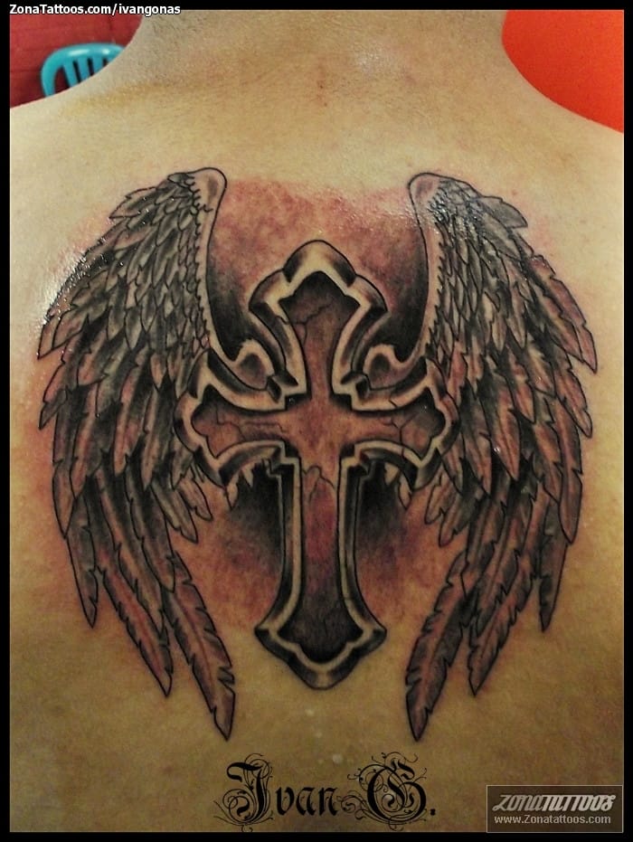 Tattoo photo Crosses, Wings, Religious