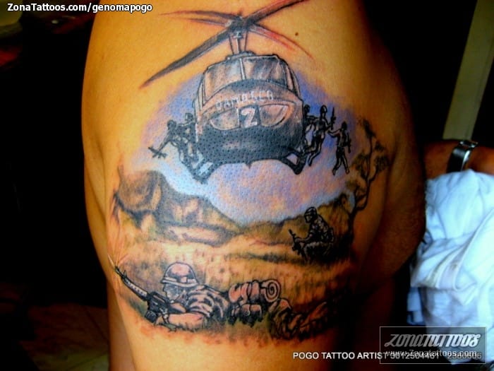 Tattoo photo Soldiers, Vehicles, Helicopters