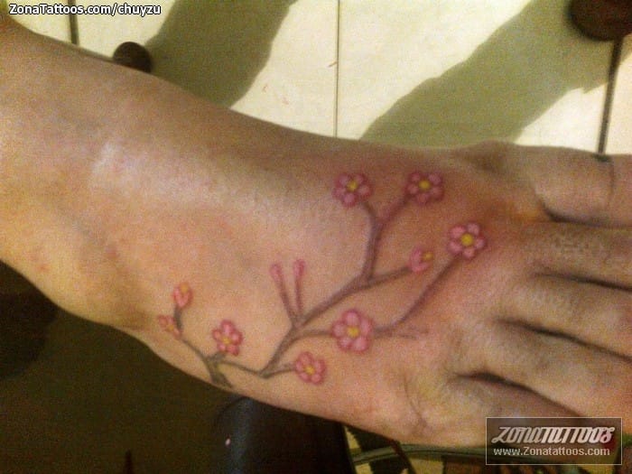 Tattoo photo Trees, Cherry blossoms, Instep