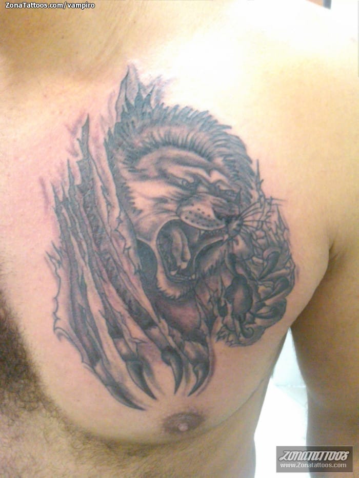 Tattoo of Animals, Lions, Chest