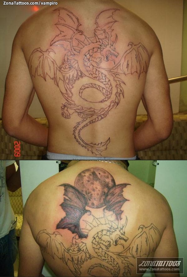 Foto de tatuaje Dragones, Espalda