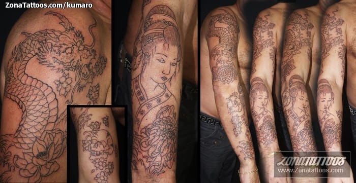 Foto de tatuaje Dragones, Geishas, Calaveras