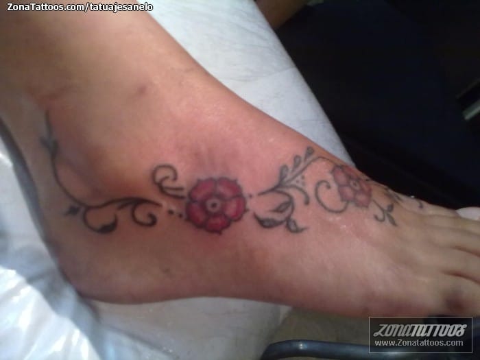 Tattoo photo Flowers, Foot, Instep