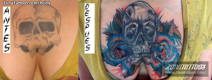 Foto de tatuaje Cover Up, Calaveras, Rosas