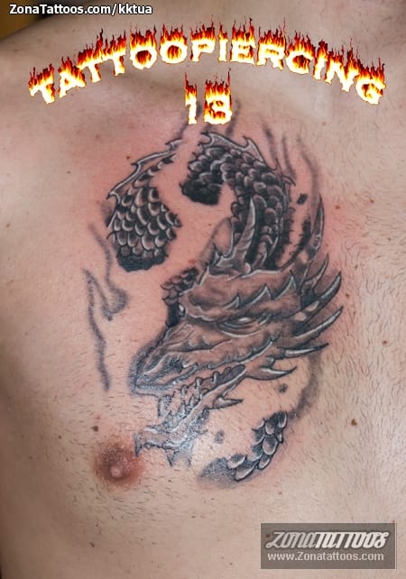 Foto de tatuaje Dragones, Pecho, Fantasía