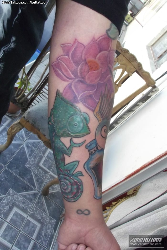 Tattoo photo Chameleons, Animals, Lotus