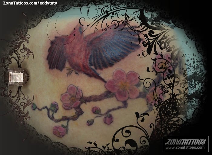 Tattoo photo Birds, Animals, Cherry blossoms