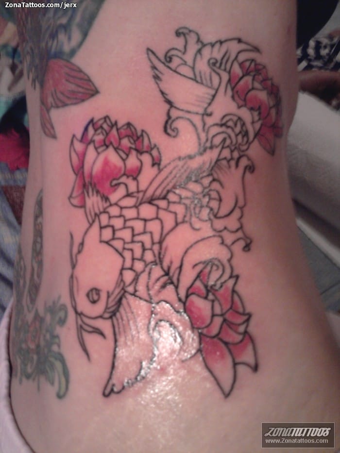 Foto de tatuaje Peces, Flores, Koi