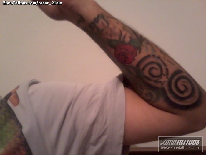 Foto de tatuaje Brazo, Rosas, Espirales