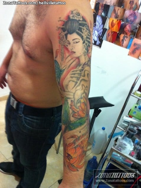 Tattoo photo Asian, Geisha, Sleeves