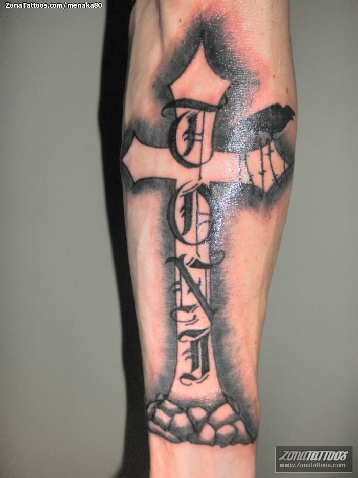 Tattoo photo Crosses, Letters, Crows