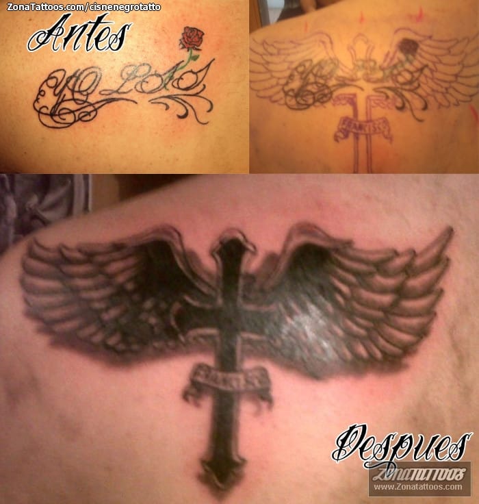 Foto de tatuaje Cover Up, Cruces, Alas