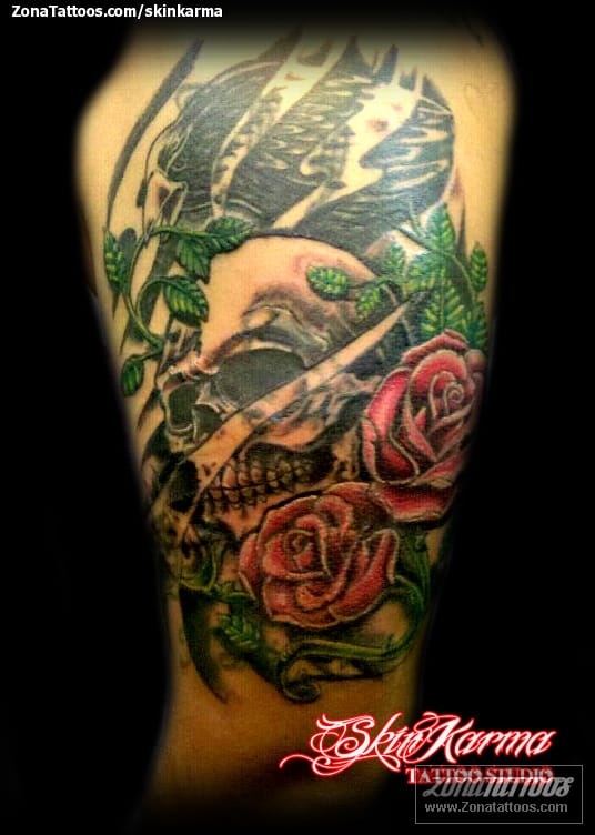 Foto de tatuaje Calaveras, Rosas, Cuervos