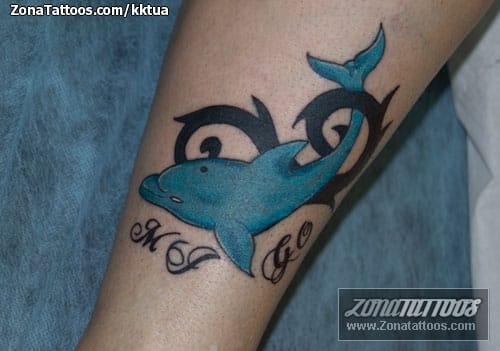 Tattoo photo Tribal, Dolphins, Initials