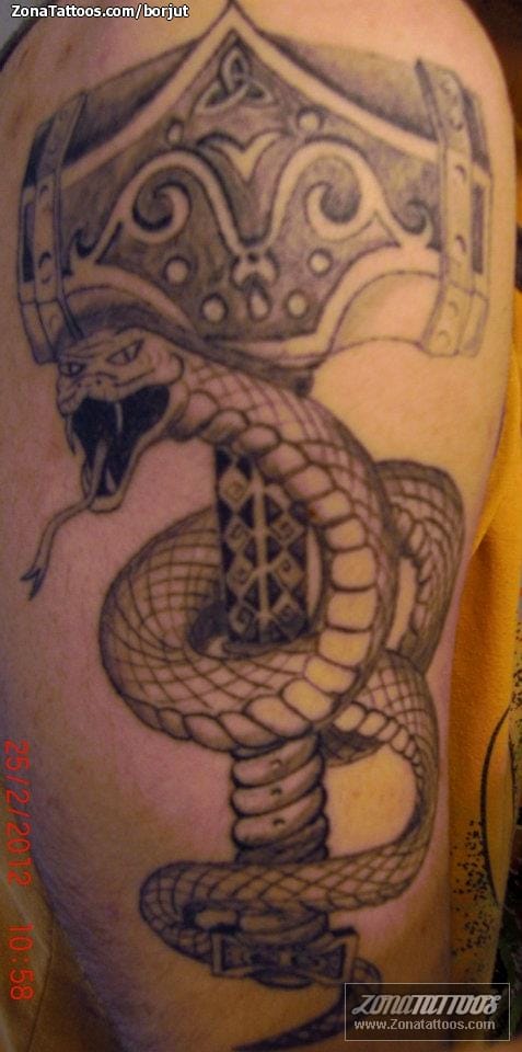 Tattoo photo Mjölnir, Snakes, Animals