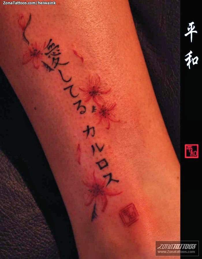 Tattoo photo Flowers, Kanjis