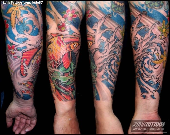 Tattoo photo Koi, Fish, Waves