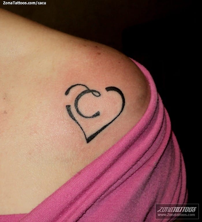 Tattoo photo Hearts, Initials, Shoulder