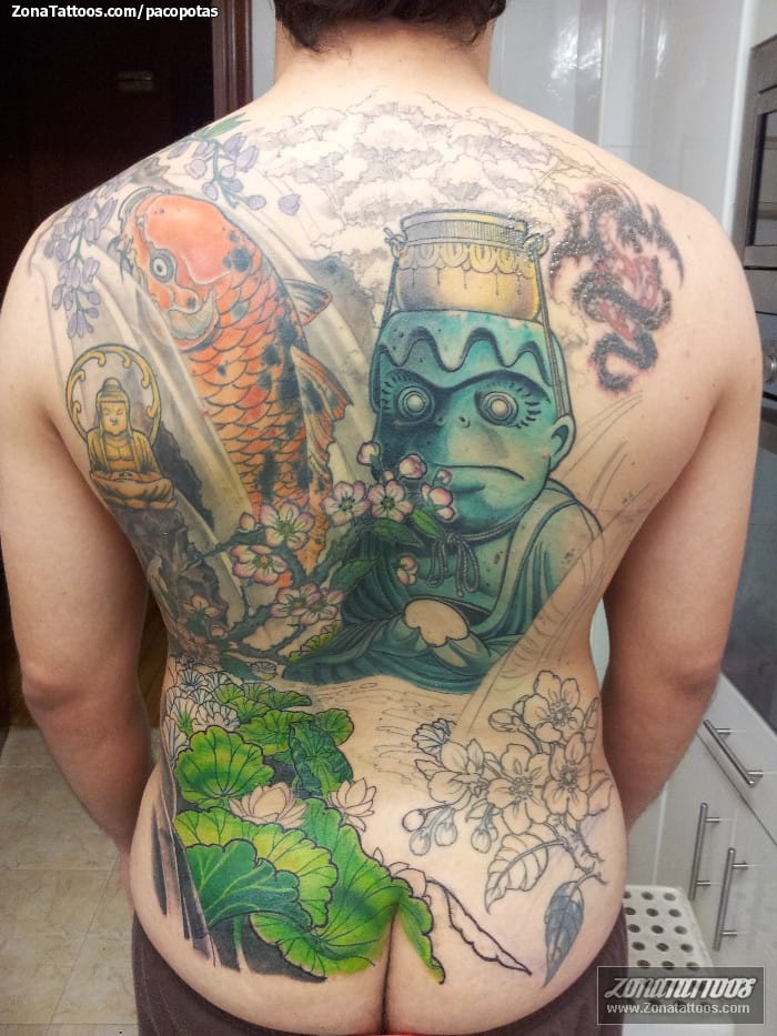 Tattoo photo Asian, Back, Trees