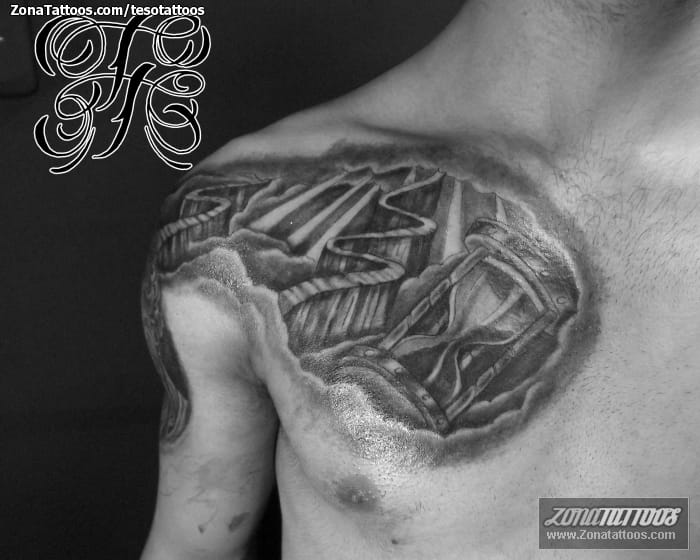 Tattoo photo Religious, Hourglass, Chest