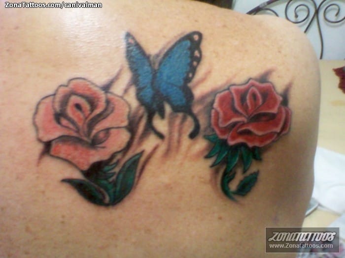 Foto de tatuaje Rosas, Flores, Mariposas