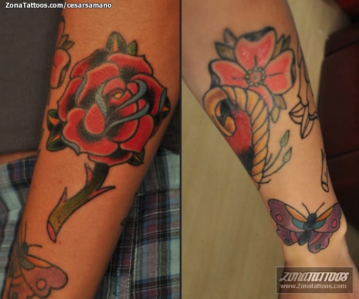 Foto de tatuaje Mariposas, Flores, Rosas