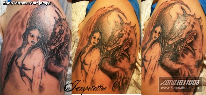 Foto de tatuaje Fantasía, Chicas, Dragones