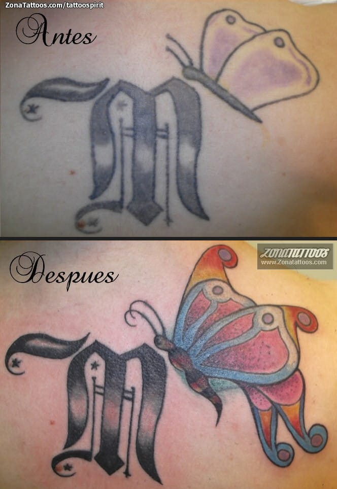 Foto de tatuaje Cover Up, Mariposas, Iniciales