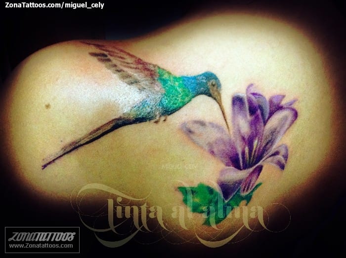 Foto de tatuaje Colibríes, Flores, Animales