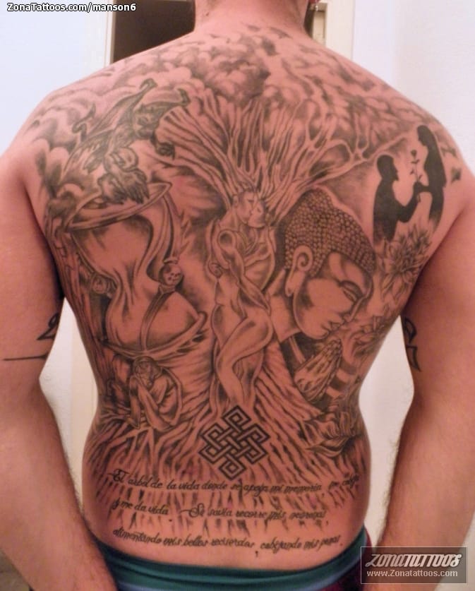 Tattoo photo Back, Trees, Hourglass