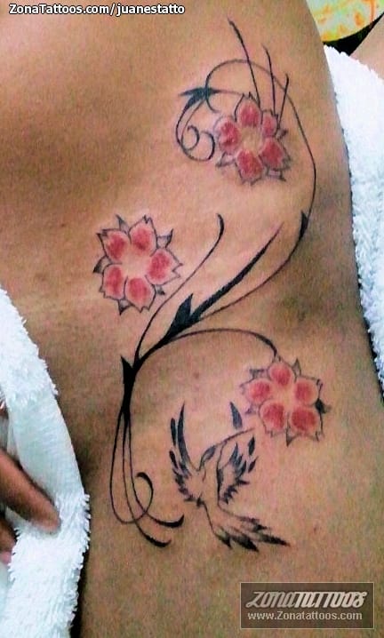 Foto de tatuaje Flores, Filigranas, Colibríes