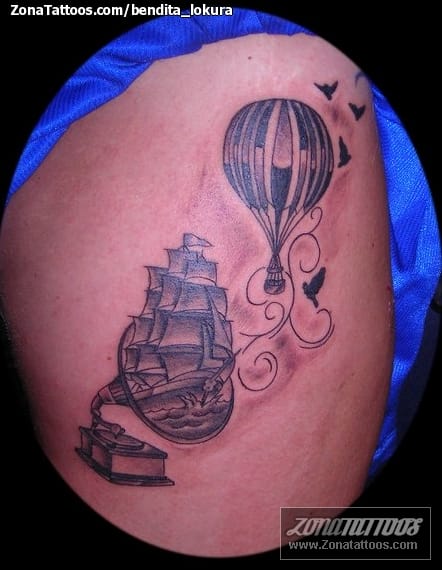 Tattoo photo Boats, Gramophones, Balloons