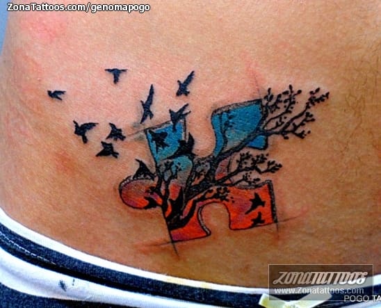 Foto de tatuaje Puzzles, Aves, Árboles