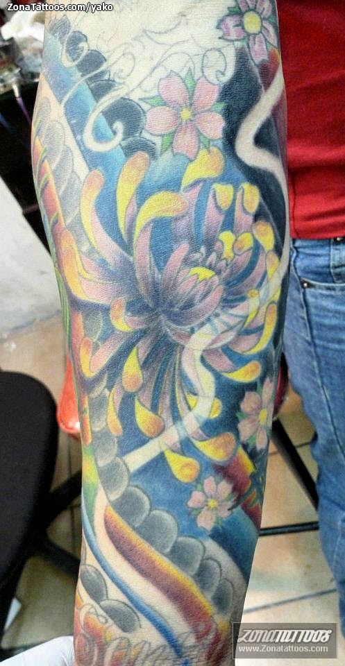 Tattoo photo Flowers, Sleeves, Asian