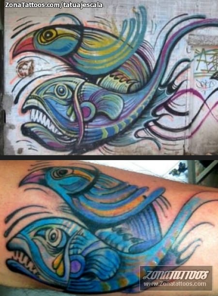 Tattoo photo Fish, Graffiti, Birds