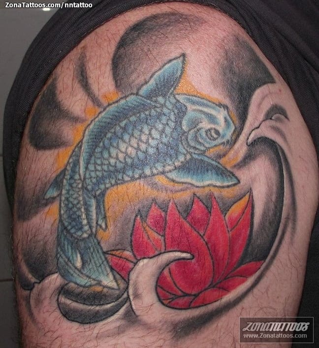 Foto de tatuaje Koi, Peces, Lotos