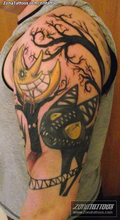 Tattoo photo Trees, Cats, Moons