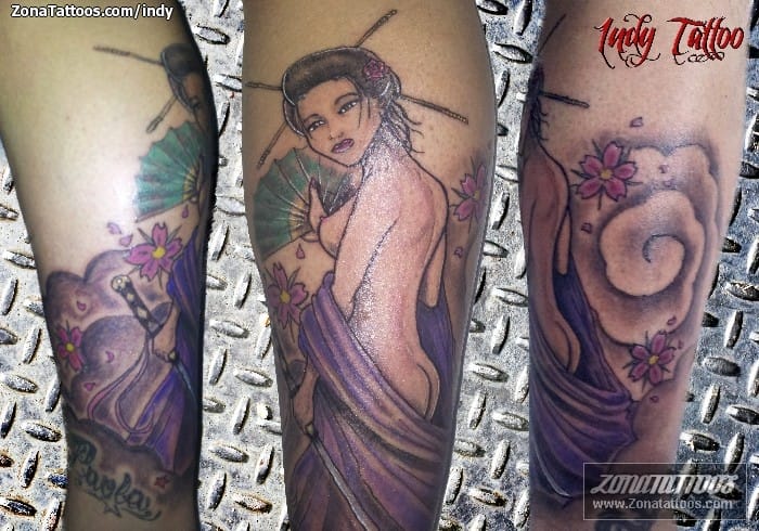 Foto de tatuaje Geishas, Flores, Nubes