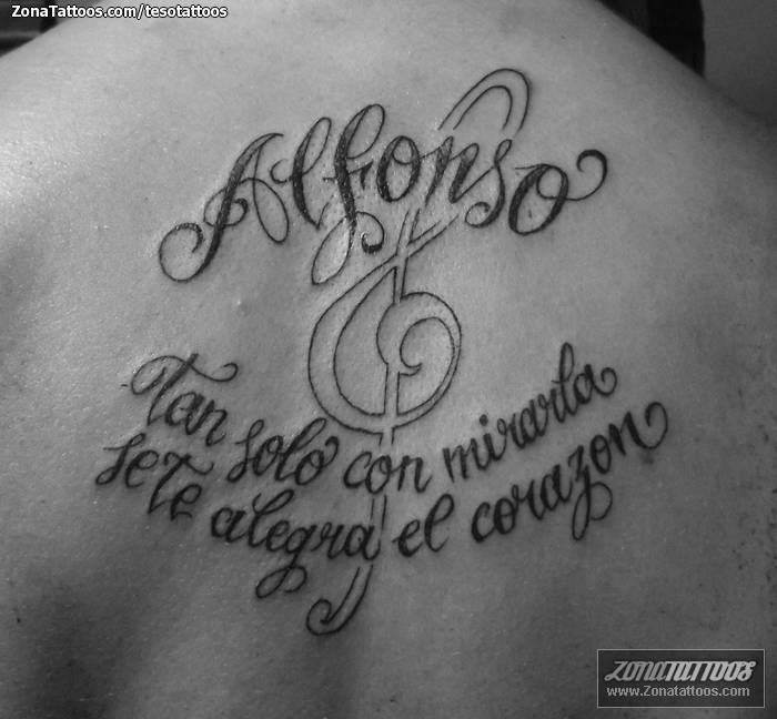 Tattoo photo Letters, Musical notes, Alfonso