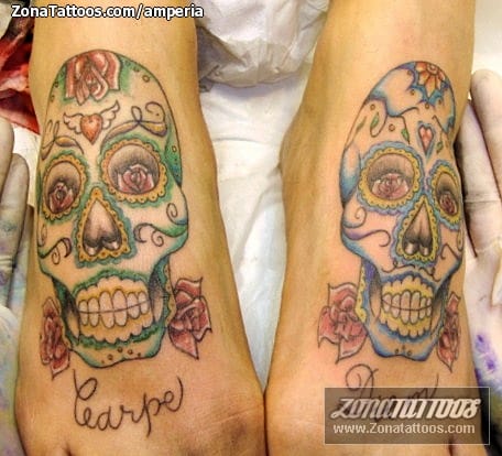 Foto de tatuaje Old School, Sugar Skull, Empeine