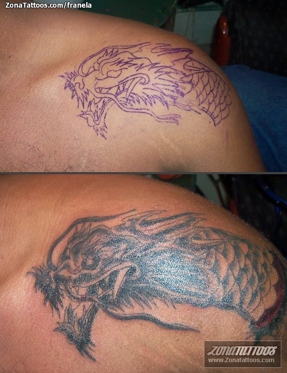 Foto de tatuaje Dragones, Hombro