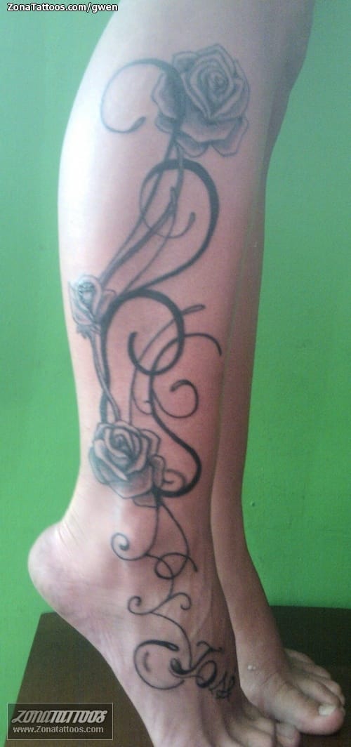 Tattoo photo Roses, Flourish, Letters